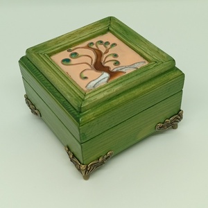 Életfás fa ékszerdoboz-rekeszes tűzzománc képpel , Ékszer, Ékszertartó, Ékszerdoboz, Famegmunkálás, Tűzzománc, MESKA