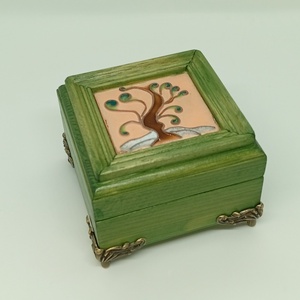 Életfás fa ékszerdoboz-rekeszes tűzzománc képpel  - ékszer - ékszertartó - ékszerdoboz - Meska.hu