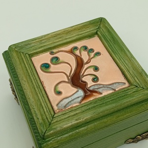 Életfás fa ékszerdoboz-rekeszes tűzzománc képpel  - ékszer - ékszertartó - ékszerdoboz - Meska.hu