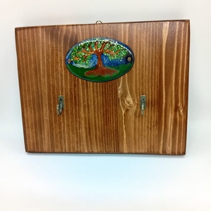 Fali kulcstartó fából -életfa motívummal égetett tűzzománc képpel  - otthon & életmód - dekoráció - kép & falikép - táblakép - Meska.hu