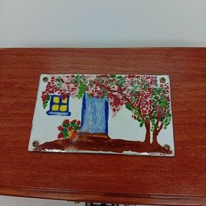 Fa díszdoboz - ház cseresznyefával tűzzománc képpel a tetején - otthon & életmód - dekoráció - asztal és polc dekoráció - díszdoboz - Meska.hu