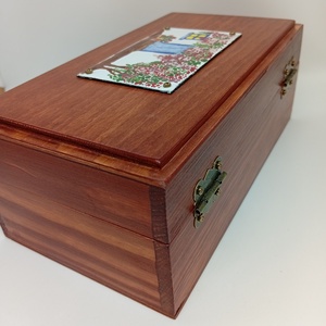 Fa díszdoboz - ház cseresznyefával tűzzománc képpel a tetején - otthon & életmód - dekoráció - asztal és polc dekoráció - díszdoboz - Meska.hu