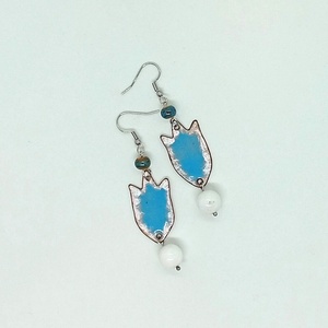  Tulipán fülbevaló zománc, Ékszer, Fülbevaló, Lógó fülbevaló, Tűzzománc, MESKA