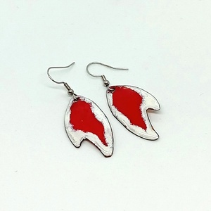 Fülbevaló piros fehér tűzzománc, Ékszer, Fülbevaló, Lógó fülbevaló, Tűzzománc, MESKA