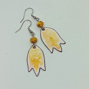 Sárga tulipán  fülbevaló zománc, Ékszer, Fülbevaló, Lógó fülbevaló, Tűzzománc, MESKA