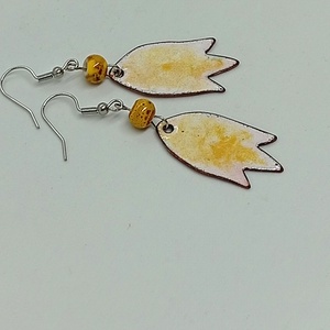 Sárga tulipán  fülbevaló zománc - ékszer - fülbevaló - lógó fülbevaló - Meska.hu