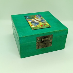 Pillangós tűzzománc fa doboz, Otthon & Életmód, Dekoráció, Asztal és polc dekoráció, Díszdoboz, Famegmunkálás, Tűzzománc, MESKA