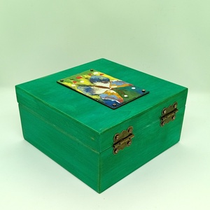 Pillangós tűzzománc fa doboz - otthon & életmód - dekoráció - asztal és polc dekoráció - díszdoboz - Meska.hu