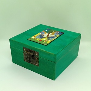 Pillangós tűzzománc fa doboz - otthon & életmód - dekoráció - asztal és polc dekoráció - díszdoboz - Meska.hu