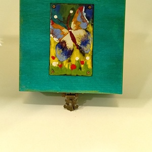 Pillangós tűzzománc fa doboz - otthon & életmód - dekoráció - asztal és polc dekoráció - díszdoboz - Meska.hu