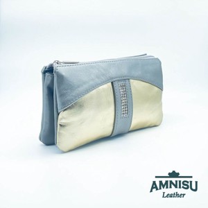 Ezüst - arany egyenes kristály köves női pénztárca G1005 - Meska.hu