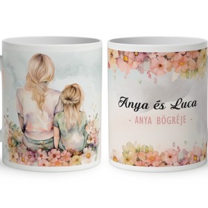 Kérd a neveddel - Szőke hajú Anya és kislánya mintás bögre, Otthon & Életmód, Konyhafelszerelés, tálalás, Tálalás, Bögre & Csésze, , MESKA