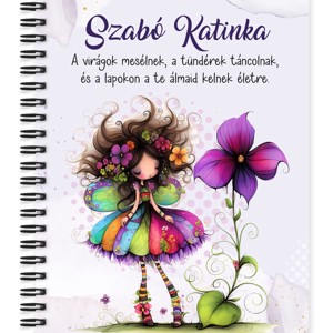 Személyre szabható - Bájos ibolya virágos tündér mintás A6-os füzet, Otthon & Életmód, Papír, írószer, Jegyzetfüzet & Napló, , MESKA