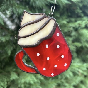 Pöttyös bögre üvegdísz, Otthon & Életmód, Dekoráció, Ajtó- és ablak dekoráció, Ablakdísz, Üvegművészet, MESKA