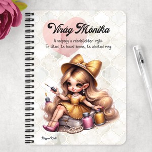 Személyre szabható - Cuki Arany Körmös manólány mintás A6-os füzet - otthon & életmód - papír, írószer - jegyzetfüzet & napló - Meska.hu