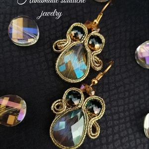 Arany-zöld fülbevaló - ékszer - fülbevaló - lógó csepp fülbevaló - Meska.hu