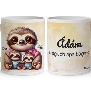 Névvel kérhető - Cuki lajhár Apa és két kis lajhár mintás bögre, Otthon & Életmód, Konyhafelszerelés, tálalás, Tálalás, Bögre & Csésze, , MESKA