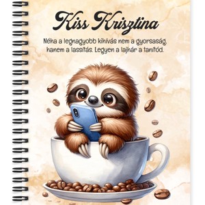 Személyre szabható - Telefonozós Kávés lajhár mintás A6-os füzet, Otthon & Életmód, Papír, írószer, Jegyzetfüzet & Napló, , MESKA