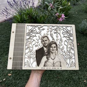 Egyedi fa borítású vendégkönyv vagy fotóalbum - választható borítóval, Esküvő, Emlék & Ajándék, Vendégkönyv, Gravírozás, pirográfia, Famegmunkálás, MESKA