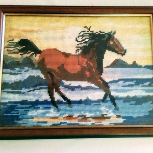 Gobelin kép, vágtató ló a vízparton, Művészet, Textilkép, Gobelin, , MESKA