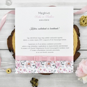 Nyitható meghívó rózsaszín virágokkal - esküvő - meghívó & kártya - meghívó - Meska.hu