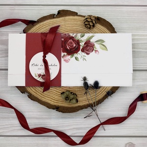Meghívó bordó rózsával díszítve, Esküvő, Meghívó & Kártya, Meghívó, , MESKA