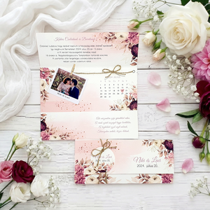 Bordó virágos meghívó fotóval, Esküvő, Meghívó & Kártya, Meghívó, , MESKA