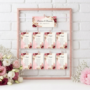 Ülésrend bordó virágokkal, Esküvő, Meghívó & Kártya, Ültetési rend, , MESKA