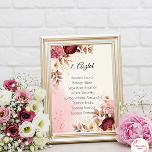 Ülésrend bordó virágokkal - esküvő - meghívó & kártya - ültetési rend - Meska.hu