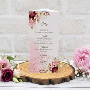 Menüháromszög bordó virágokkal, Esküvő, Meghívó & Kártya, Menü, , MESKA