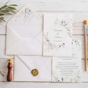 Vízfesték hatású meghívó zöld növényekkel, Esküvő, Meghívó & Kártya, Meghívó, , MESKA