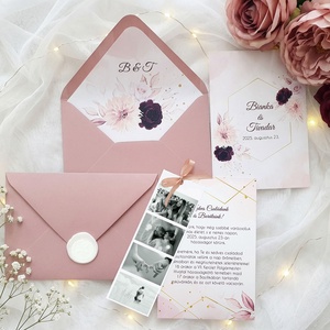 Rózsaszín meghívó szett fotóval , Esküvő, Meghívó & Kártya, Meghívó, , MESKA