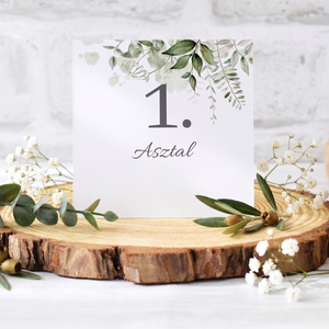 Asztalszám zöld növényekkel, Esküvő, Dekoráció, Asztalszám, , Asztalszám zöld növényekkel díszítve.
Mérete 9x18 cm, sátor alakban félbehajtva.

Az asztalszámokho..., MESKA