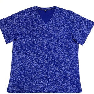 Kékfestő póló búzavirágos mintával V-nyakú - ruha & divat - női ruha - póló, felső - Meska.hu