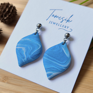 Fülbevaló - Kék márvány, Ékszer, Fülbevaló, Lógó fülbevaló, Ékszerkészítés, Gyurma, MESKA