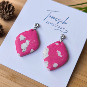 Fülbevaló - Pink with Stone, Ékszer, Fülbevaló, Lógó fülbevaló, Gyurma, Ékszerkészítés, MESKA