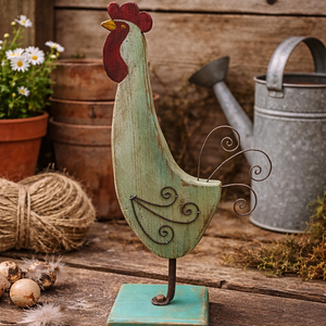Fából készült festett rusztikus, antikolt kakas fatalpon, Otthon & Életmód, Dekoráció, Dekoratív figurák és szobrok, Famegmunkálás, Festett tárgyak, MESKA