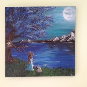 Ábrándozó kislány a tónál - művészet - festmény - akril - Meska.hu