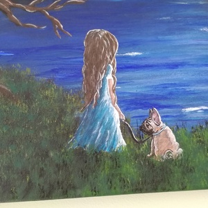 Ábrándozó kislány a tónál - művészet - festmény - akril - Meska.hu