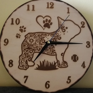 Bulldog mintás falióra, Otthon & Életmód, Dekoráció, Fali és függő dekoráció, Falióra & óra, Famegmunkálás, Gravírozás, pirográfia, MESKA