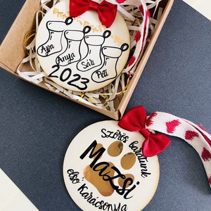 Egyedi neves fa karácsonyfadísz díszdobozban, Karácsony, Karácsonyi lakásdekoráció, Karácsonyfadíszek, Mindenmás, MESKA