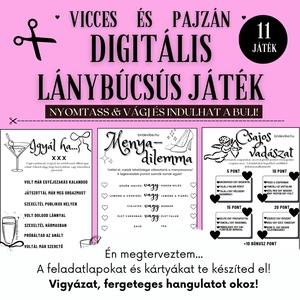 Pajzán és humoros digitális nyomtatható lánybúcsús játék feladatlapok és kártyák - PDF, Esküvő, Lánybúcsú, Mindenmás, MESKA