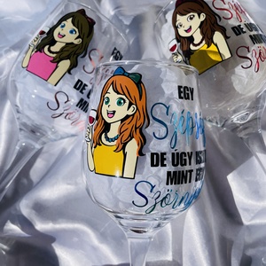 Egyénileg személyre szabható mesefigurás boros pohár vicces felirattal  - Meska.hu