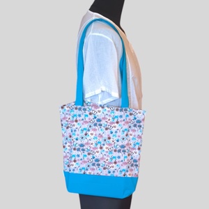 Vászon bevásárlótáska türkiz virágos, Táska & Tok, Bevásárlás & Shopper táska, Shopper, textiltáska, szatyor, Varrás, MESKA