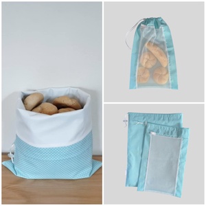 Frissentartó kenyeres zsák+bevásárló zsák türkizzöld pöttyös, Táska & Tok, Bevásárlás & Shopper táska, Kenyeres zsák, Varrás, MESKA