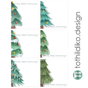 6 DARABOS KARÁCSONYI AJÁNDÉKKÁRTYA 6 KÜLÖNFÉLE GRAFIKÁVAL KÉSZÜLT HAVAS FENYŐFÁVAL. 200 Ft-os kiszállítás! - karácsony - karácsonyi ajándékozás - karácsonyi képeslap, üdvözlőlap, ajándékkísérő - Meska.hu