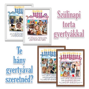 Személyre szabható fotókollázs születésnapra torta grafikával, választható darabszámú gyertyával, fiúknak és lányoknak - művészet - kollázs - Meska.hu