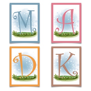 Állatos babaszoba dekoráció. Monogramos képsorozat állatokkal babaszobába. - otthon & életmód - babaszoba, gyerekszoba - babaszoba kép - Meska.hu
