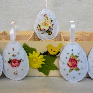 Vintage húsvéti díszek fadobozban - otthon & életmód - dekoráció - fali és függő dekoráció - függődísz - Meska.hu