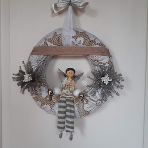 Karácsonyi ajtódísz angyalkával - karácsony - adventi díszek - adventi ajtódísz - Meska.hu